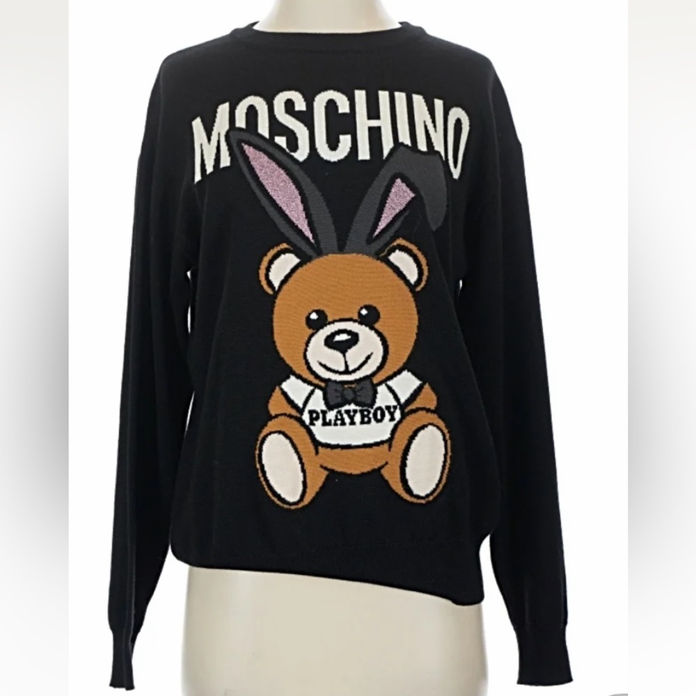 Moschino Couture Playboy Black and White Knitwear, Size XS Wool pullover sweater